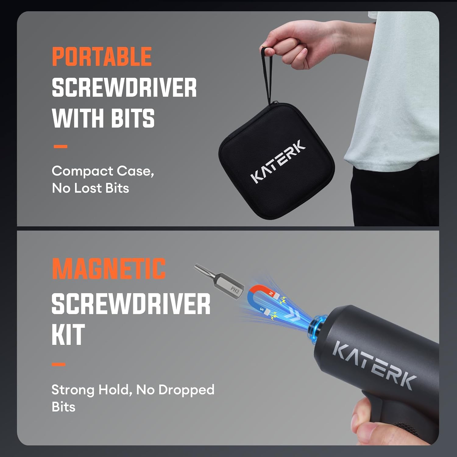 Electric Screwdriver Set - 4V Cordless Screwdriver 2500mAh - 5 Torque Settings Electrical Screwdriver 250RPM 5N·m Max - Digital Screen Power Tools for Furniture Repairs, LED, 15 S2 Metal Bit, 1/4" Hex