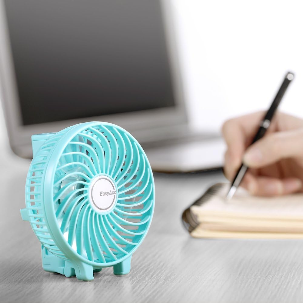 EasyAcc Handheld Fan USB Fans Portable Hand Fan 3 Speeds 180° Foldable with 6 Blades Personal Electric Mini Outdoor Fan with Rechargeable Battery Foldable Handle Desktop for Home Travel Outdoor- Green