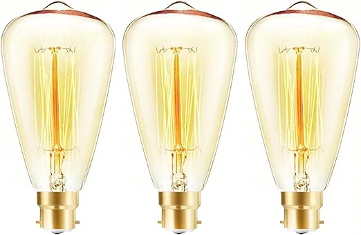 B22 ST48 Bayonet Retro Filament Light Bulbs, 40W Dimmable, Warm White 2700K, Industrial Style Antique Bulb, Amber Retro Energy Saving Decorative Bulbs, 3 Pack. [Energy Class F]