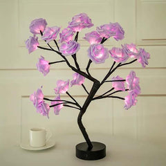 Rose Flower Lamp USB/Battery Operated Desk Tree Lights Rose Flower Fairy Lamp Light with 24 LED Lights Artificial Light Tree Decoration for Home Wedding Christmas Xmas Decoration