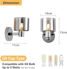 Elegant Chrome Wall Light - Modern Design with Smoked Grey Glass Shade