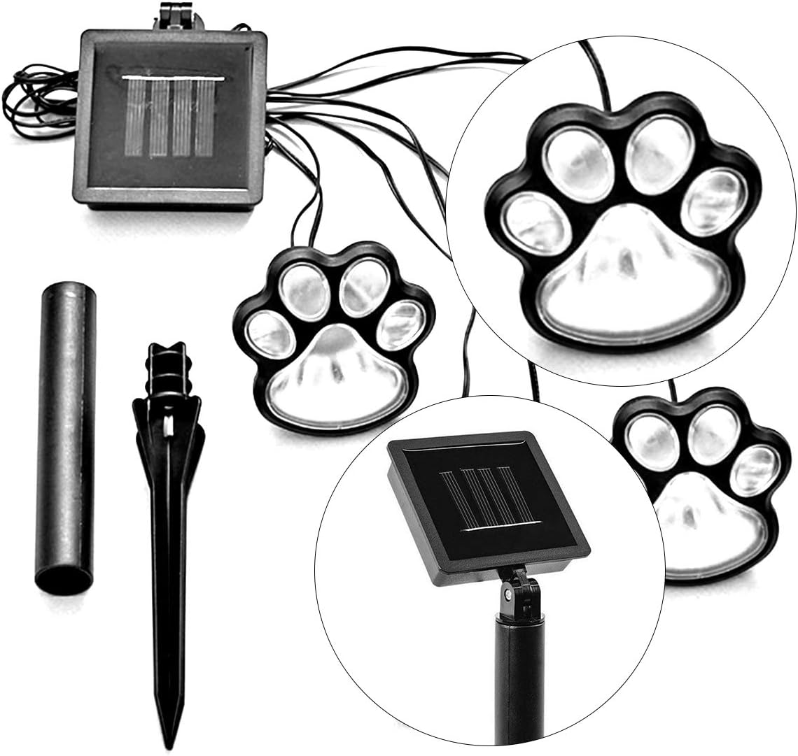 Paw Print LED Solar Lights(Set of 4),Garden Lights Paw Lamp for Pathway,Lawn,Yard,Walkway,Outdoor Decorations,Any Pet Dog Cat Lover