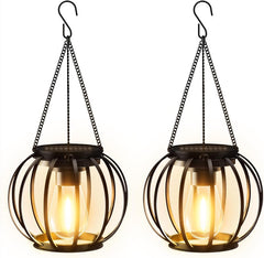 2-Pack Metal Solar Lanterns, Outdoor Hanging Lights with Chain and Hook, Auto On/Off, Waterproof, for Yard, Pathway, Patio