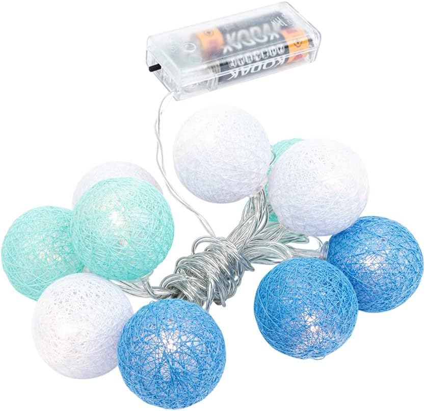 Fairy Lights with 10 LEDs, Battery Operated, 10 Cotton Balls in 3 Colours, Diameter 35 mm per Ball, Includes Timer (White, Dusky Pink, Apricot)