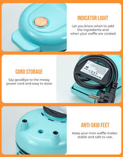 Blazant Mini Waffle Maker – 4 Inch Nonstick Compact Waffle Iron, 550W, Portable Breakfast Chaffle & Snack Maker, Blue