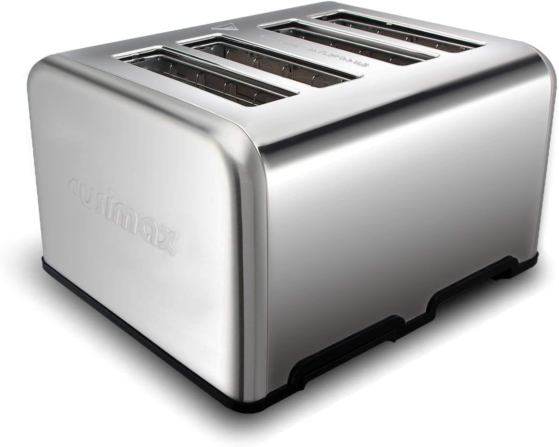 4 Slice Stainless Steel Toaster with Extra-Wide Slots, 6 Browning Settings, Defrost, Reheat & Cancel Functions