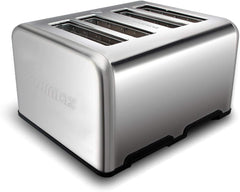 4 Slice Stainless Steel Toaster with Extra-Wide Slots, 6 Browning Settings, Defrost, Reheat & Cancel Functions