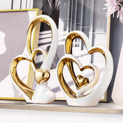 Double Heart Ceramic Ornament – Modern Home Décor Statue & Gift for Living Room or Office