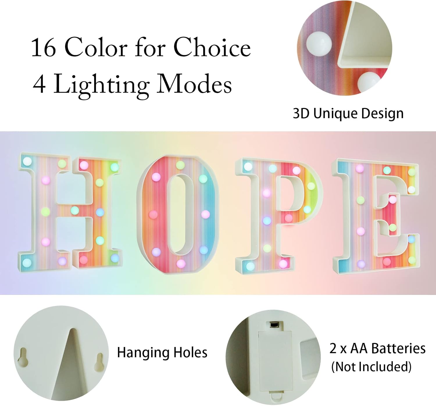 Rainbow LED Letter Light P 16 Color Remote