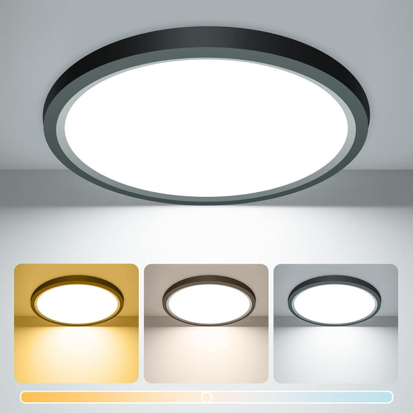 15W 1800LM LED Ceiling Light, Ultra Thin 18cm Round Black Flush Mount Lamp IP44 Waterproof, 3000K/4000K/6500K for Bathroom, Bedroom, Kitchen, Living Room, Toilet, Utility Room