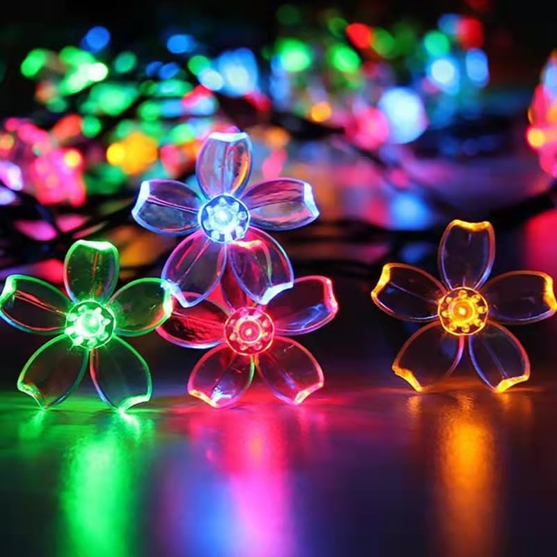 Solar String Lights Outdoor Solar Patio Lights 8 Modes Solar Powered Fairy String Lights, Waterproof String Lights for Patio, Lawn, Garden, Wedding, Party, Holiday Decor (50 LED Warm White Flower)