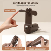 Handheld Mini Fan, USB Rechargeable 3 IN 1 Portable Fans with Power Bank, Flashlight, Small Foldable Pocket Design for Travel & Concerts, Emergency Essentials for Outdoor, Gifts for Women (Brown)