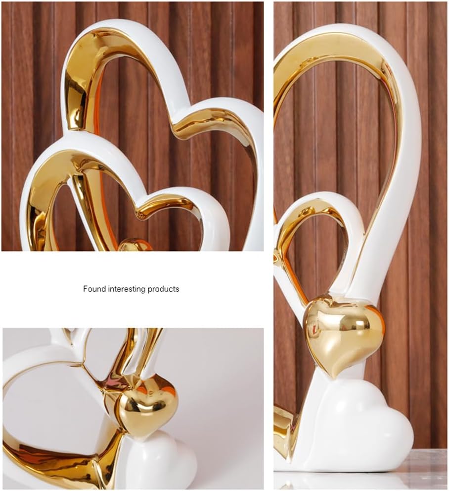 Double Heart Ceramic Ornament – Modern Home Décor Statue & Gift for Living Room or Office
