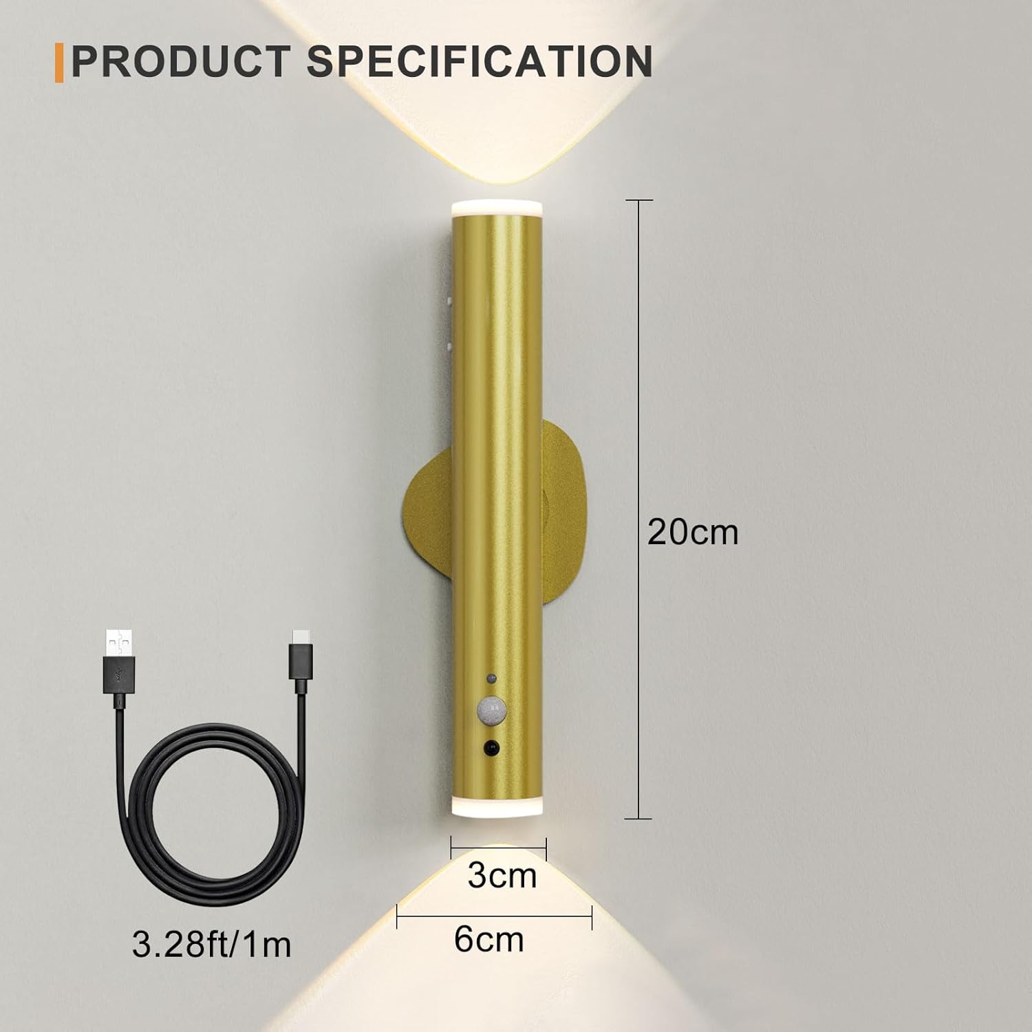 Rechargeable LED Wall Lights Set of 2 with Motion Sensor Remote