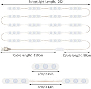 LED strip light with measurements on a white background