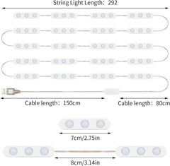 LED strip light with measurements on a white background