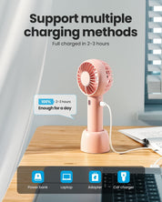 Mini Portable Handheld Fan with Base 3 Speed USB