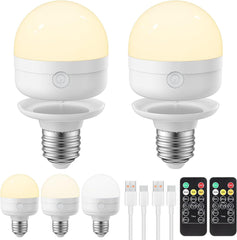 LGMCF USB Rechargeable 5W Dimmable LED Bulb, Remote Control, 3 Color Temperatures, E27 Battery Powered