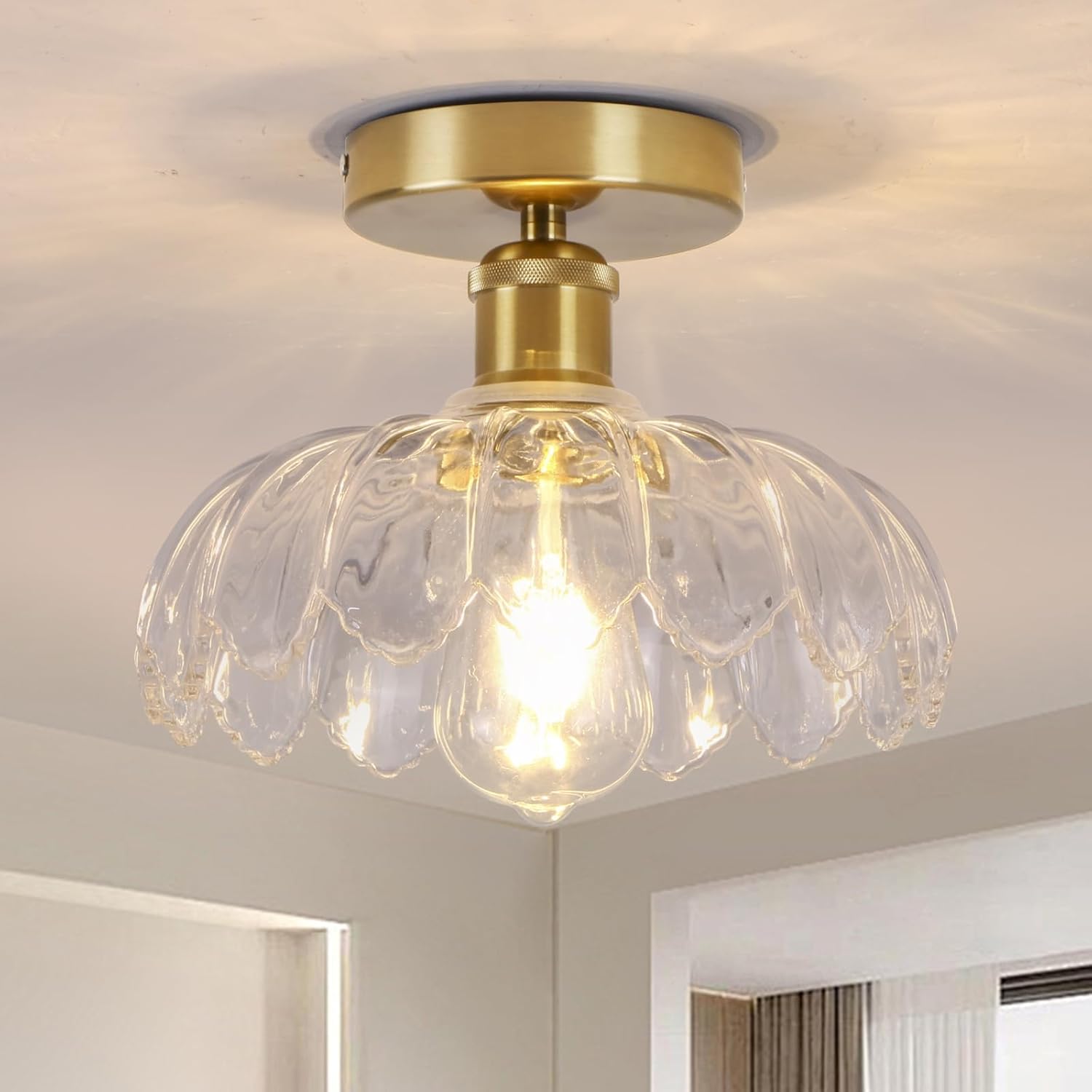 Ceiling Light – Semi-Flush Mount Glass Pendant Lamp, Farmhouse Vintage Fixture
