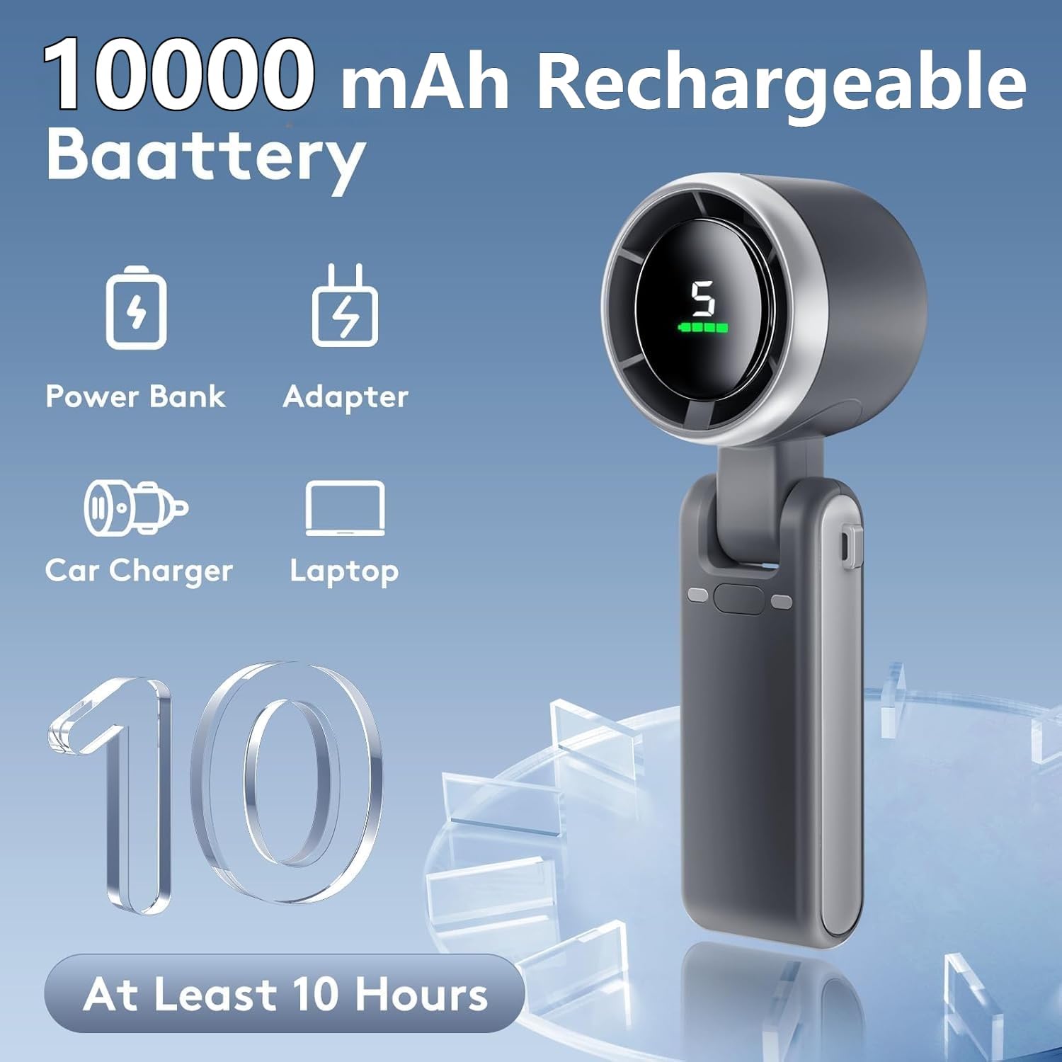 Portable Turbo Handheld Fan 10000mAh 5 Speed