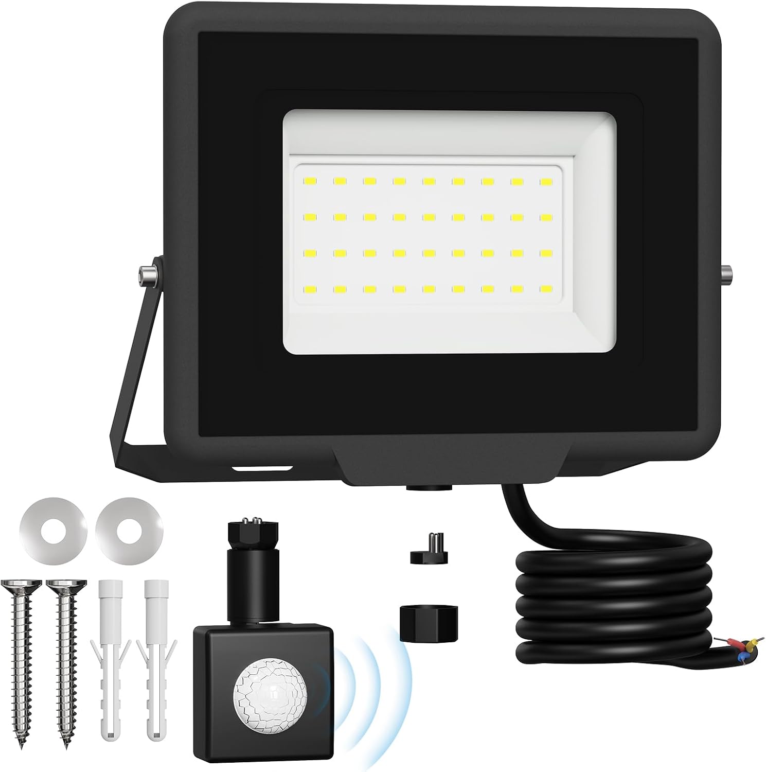 30W LED Security Light Outdoor with Motion Sensor, PIR Floodlight 6500K Daylight White, IP65 Waterproof Wall Light for Garden & Garage