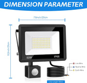 50W LED Security Light Outdoor Motion Sensor 4500lm IP66 Floodlight