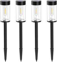 4-Pack Solar Path Lights, Auto On/Off, Waterproof, Warm White Solar Powered Stake Lights for Outdoor Garden, Driveway, Yard, Patio, and Lawn