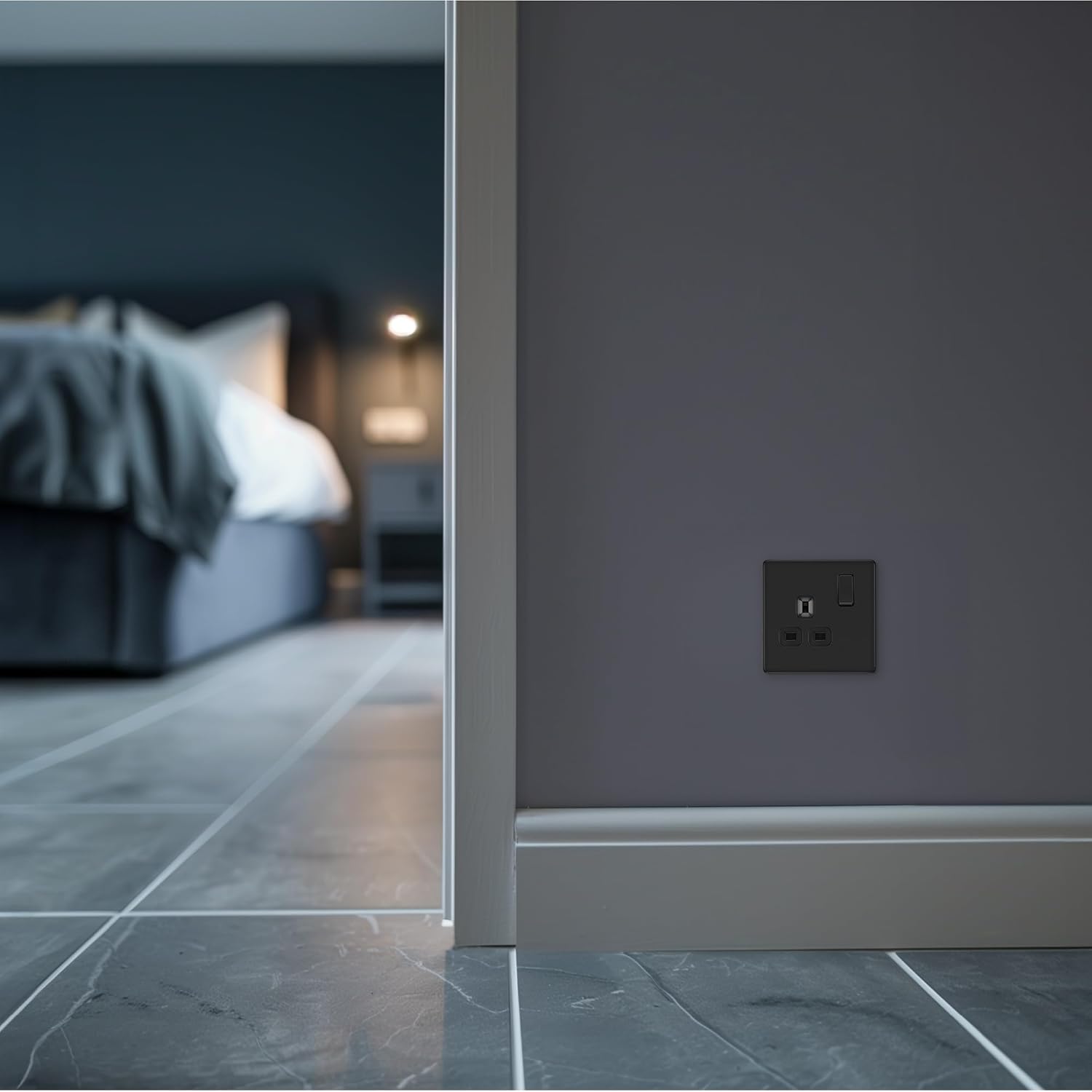 BG Electrical Single Switched Power Plug Wall Socket, Screwless Front Plate, Slim Profile, Premium Flatplate, Matt Black, 13A, FFB21B