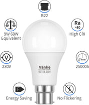 B22 LED Light Bulb 9W 6000K Cool White 6 Pack