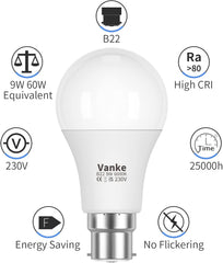 B22 LED Light Bulb 9W 6000K Cool White 6 Pack