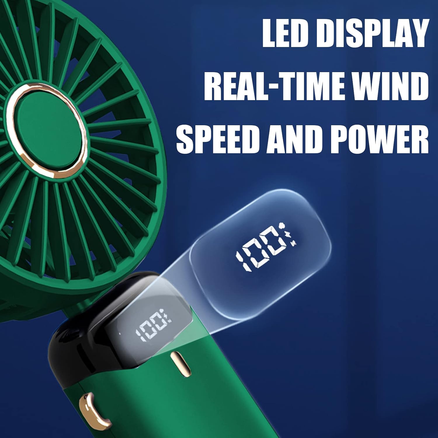 Foldable USB Handheld Fan 5 Speeds LED Display