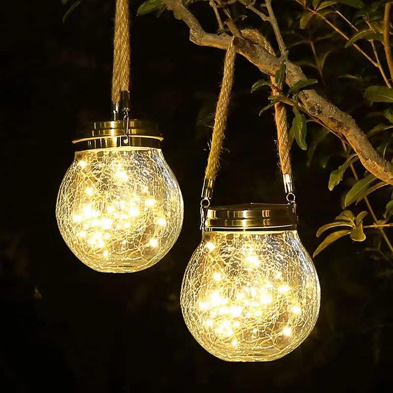 Solar Lantern, Outdoor Waterproof LED Hanging Solar Lanterns, Cracked Glass Ball for Garden Patio Balcony Decoration, White, Warm Color (Warm Color)