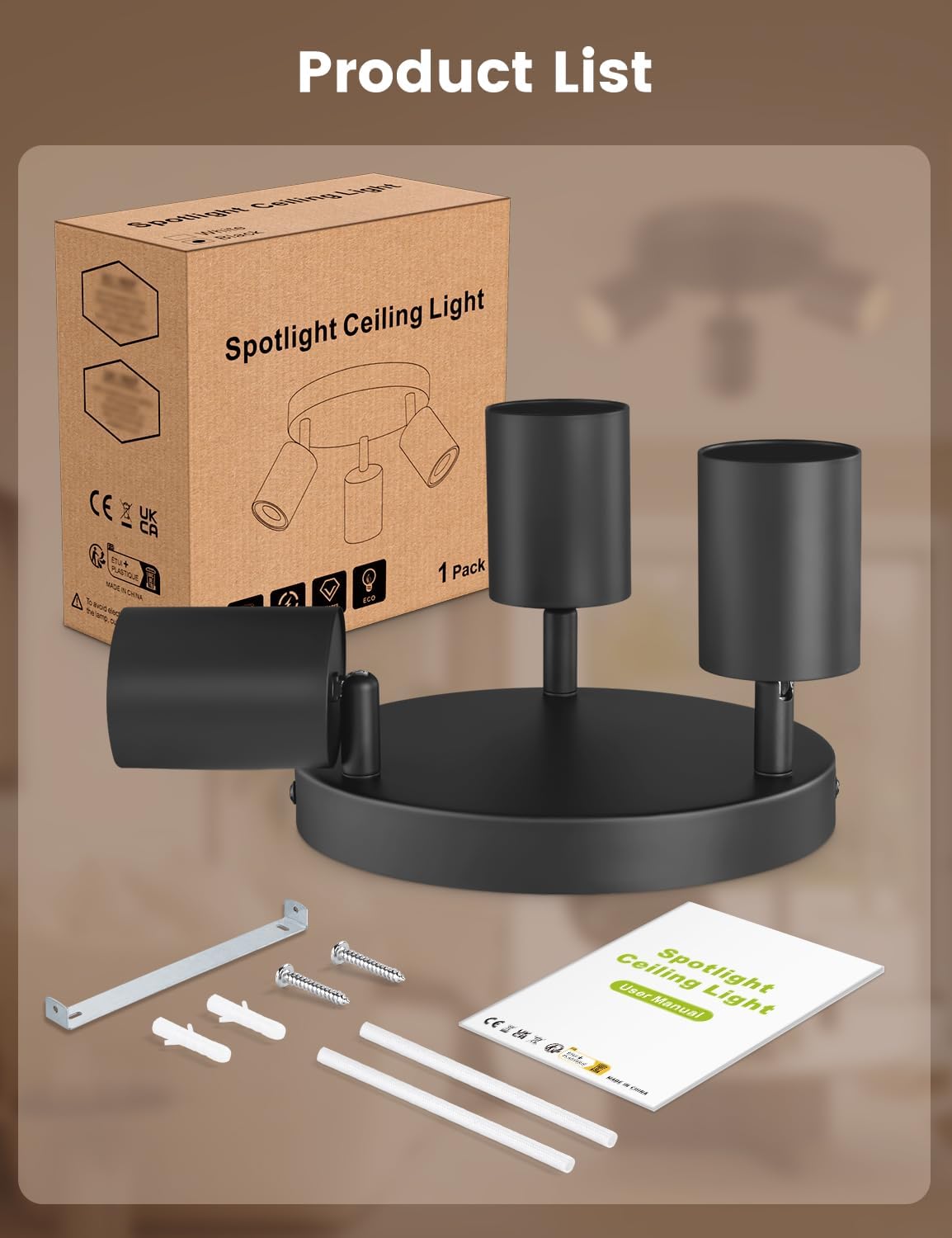 3 Way Ceiling Spotlights Black, GU10 Adjustable LED Spotlight Fitting ...