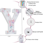 Unicorn LED Light Up Letter Y – 18 Color Changing Sign