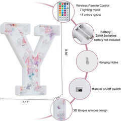 Unicorn LED Light Up Letter Y – 18 Color Changing Sign