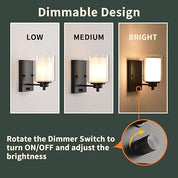 Pack of 2 Industrial Dimmable Wall Sconce - Matte Black with Rotary Dimmer Switch
