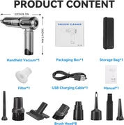 Grixz Silver Handheld Vacuum Cleaner 22000Pa Cordless Mini Portable