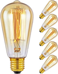 Edison Light Bulbs - Vintage Style E27 Edison Screw Bulb Squirrel Cage - Amber Warm Dimmable - Pack of 6.