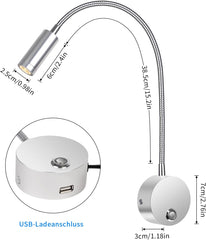 Measurement chart of a flexible LED reading lamp with USB connection.
