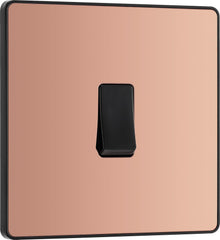 BG Electrical Single Wall Light Switch, 2 Way, Screwless Front Plate, Round Edges, Evolve, Polished Copper, 20A, 16AX, PCDCP12B