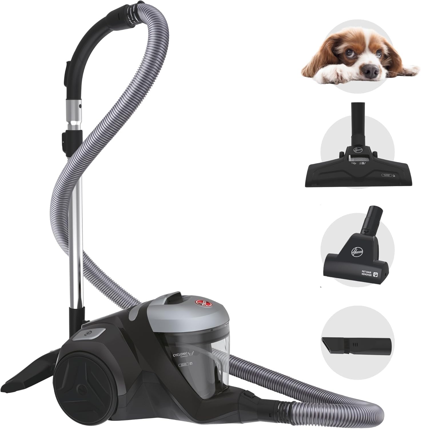 Hoover H-POWER 300 Pet Cylinder Vacuum Cleaner 850W – Powerful Cyclonic Suction, 2L Bagless, Lightweight with HEPA H13 Filter