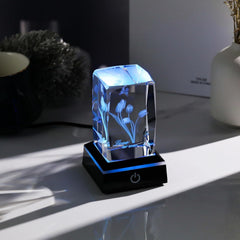 3D Crystal Tulip with Butterfly Keepsake and LED Light Base, Romantic Floral Gift for Her