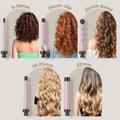 5-in-1 Hair Curling Wand – 10mm-32mm Ceramic Curlers with Anti-Scald Clips & Gloves