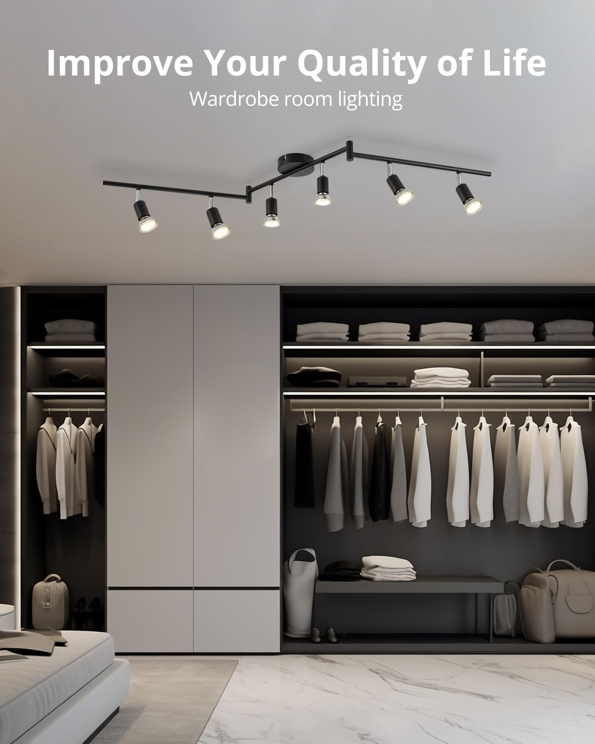 6-Way Rotatable LED Spot Ceiling Light – Modern Matte Nickel Fixture with 4000K Natural White Lighting for Living Rooms, Kitchens, Bedrooms, and Hallways
