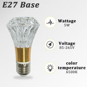 Acrylic Crystal Bulb 5W Edison Screw Light 85-265V, 6000K White Light, E27 Base Professional Decorative lamp (1 Count E27-B009) [Energy Class F]