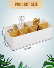 8-Compartment Desk Organiser – White Multifunctional Pen & Office Accessory Holder