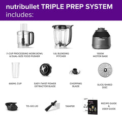 Triple Prep System – Jug Blender, Personal Blender & Food Processor in One – Crushes Ice & Frozen Fruit – For Smoothies & Juices – Black