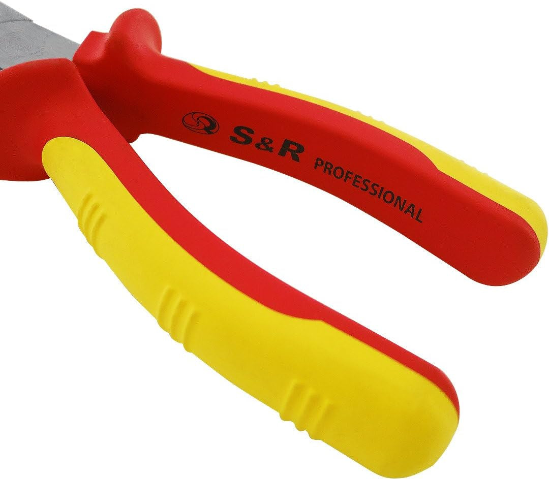 S&R VDE Long Flat Nose Pliers 200mm – 1000V Insulated