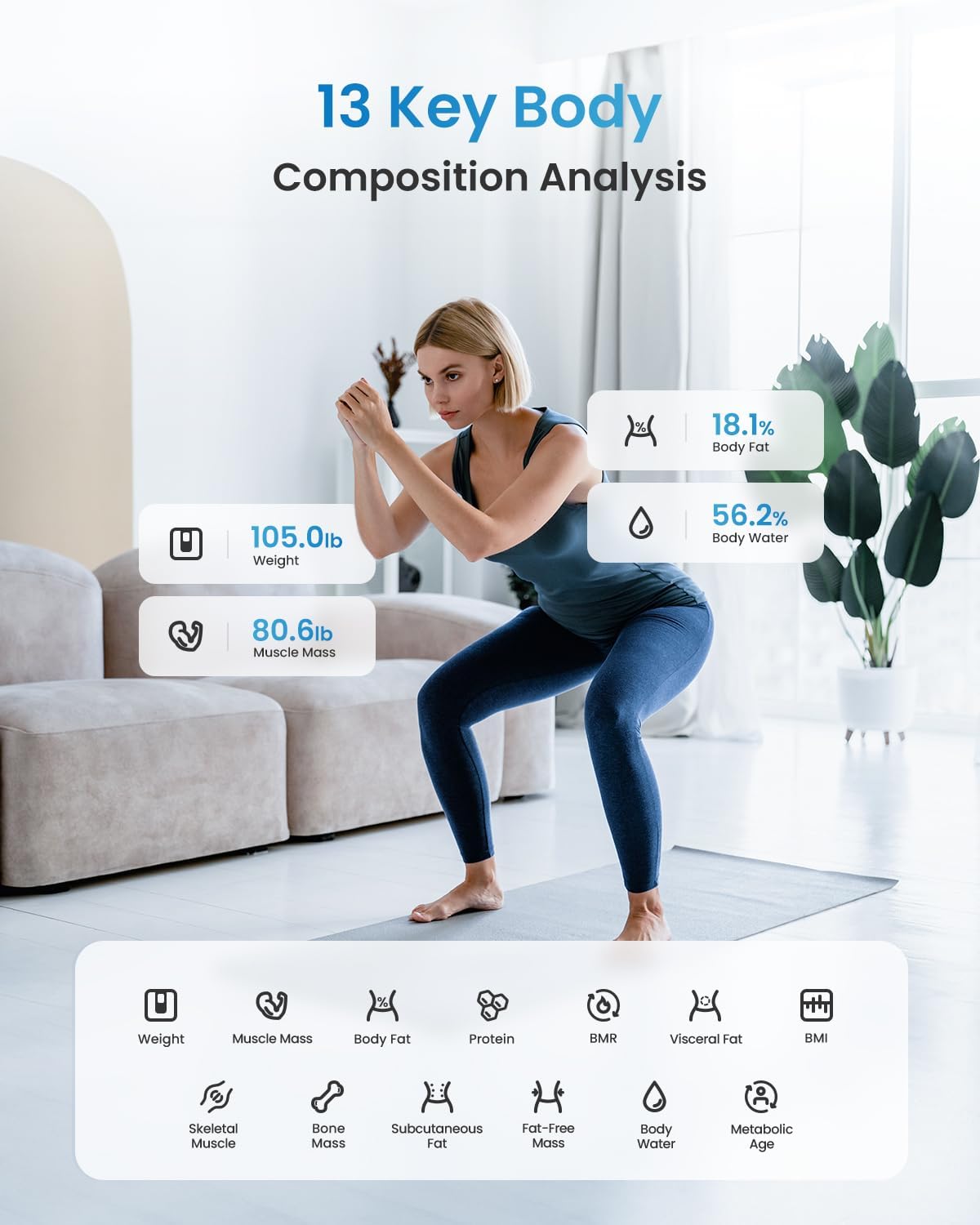 Smart Body Weight Scale – Rechargeable Digital BMI Scale with 13 Health Metrics, App Sync & Custom LED Light Reminders – Elis Chroma