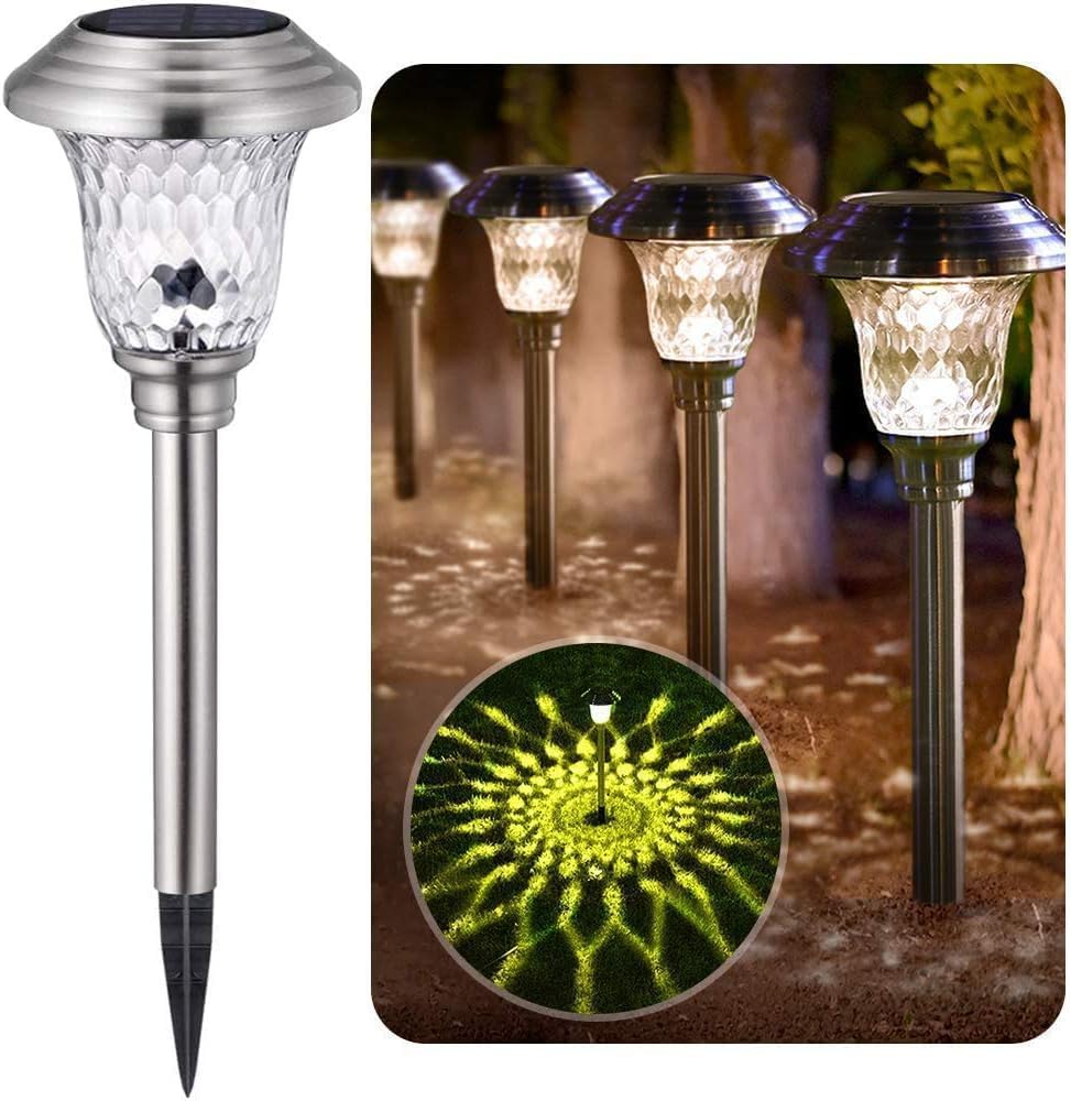 BEAU JARDIN 4-Pack Color Changing Solar Path Lights - Stainless Steel with Glass Lens, Waterproof, Auto On/Off, Wireless Sun-Powered Landscape Lighting for Lawn, Patio, Yard, and Driveway